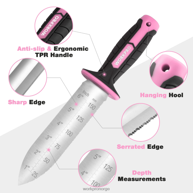 WORKPRO hagekniv med oxford slire, blad i rustfritt stål med skjærekant grønn/rosa verktøy 622PZ283