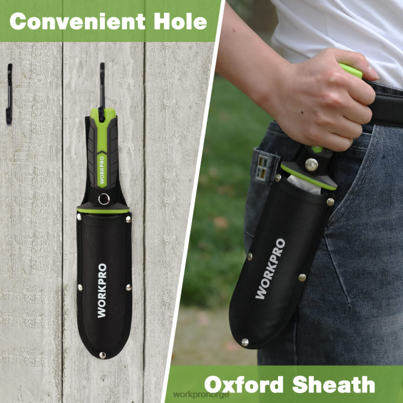 WORKPRO hagekniv med oxford slire, blad i rustfritt stål med skjærekant grønn/rosa verktøy 622PZ283