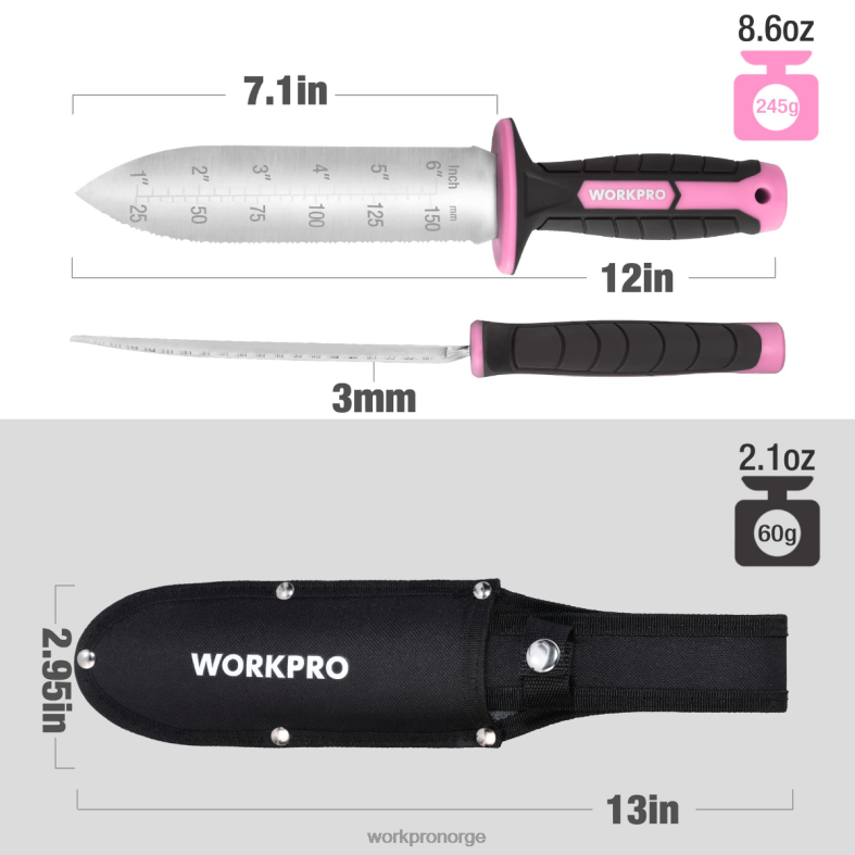 WORKPRO hagekniv med oxford slire, blad i rustfritt stål med skjærekant grønn/rosa verktøy 622PZ283