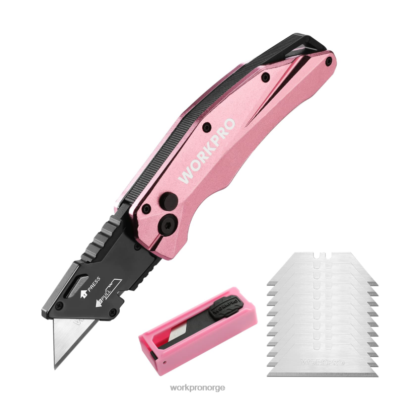 WORKPRO sammenleggbar aluminiums kniv, 10 ekstra blader inkluderer rosa verktøy 622PZ54