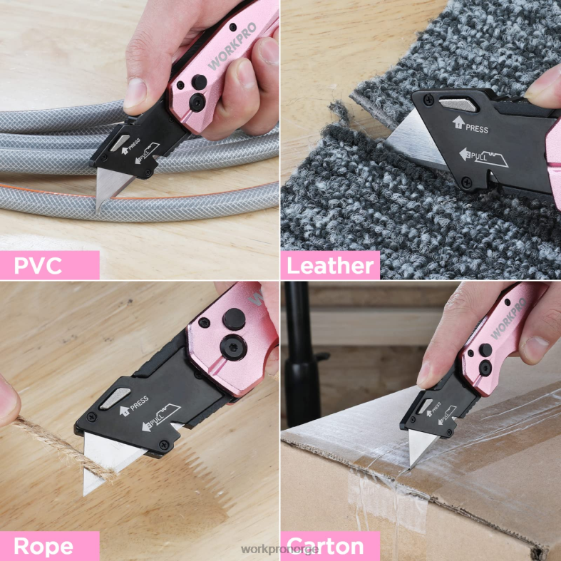 WORKPRO sammenleggbar aluminiums kniv, 10 ekstra blader inkluderer rosa verktøy 622PZ54