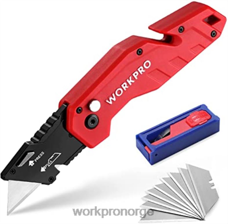 WORKPRO sammenleggbar verktøykniv lettvekts verktøyskjærer med nylonhåndtak med 10-delers ekstra blad rød/blå/svart verktøy 622PZ38