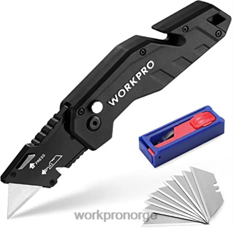 WORKPRO sammenleggbar verktøykniv lettvekts verktøyskjærer med nylonhåndtak med 10-delers ekstra blad rød/blå/svart verktøy 622PZ38