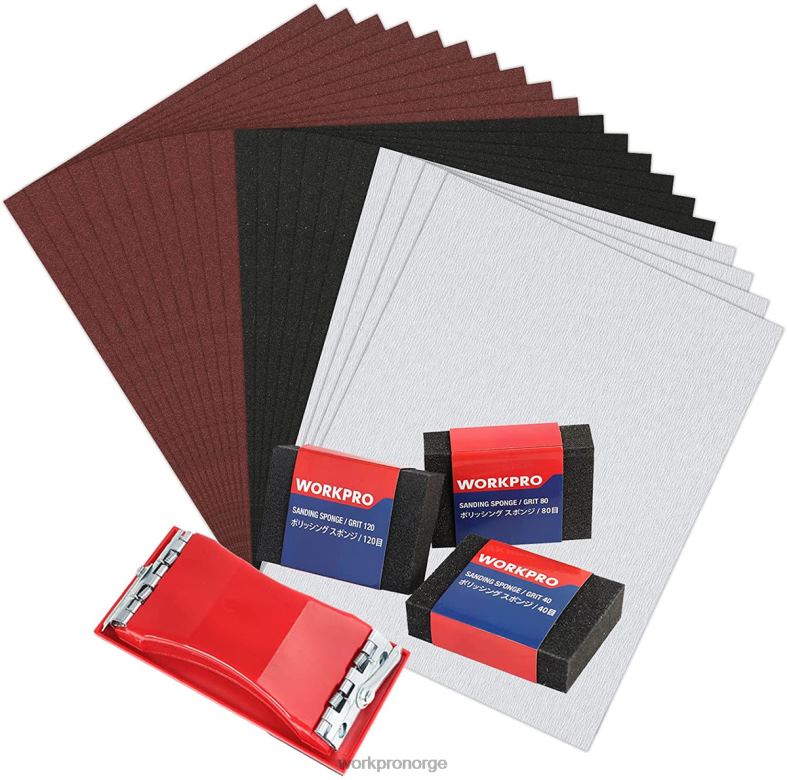 WORKPRO 24 pakker sandpapir 80-600 assortert korn med holder hjelpsom verktøy 622PZ150