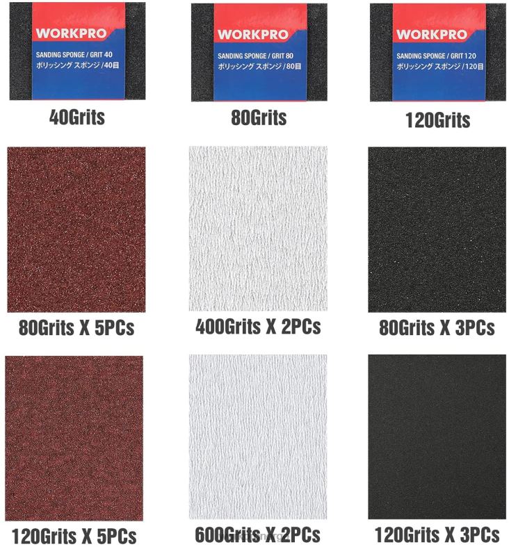 WORKPRO 24 pakker sandpapir 80-600 assortert korn med holder hjelpsom verktøy 622PZ150