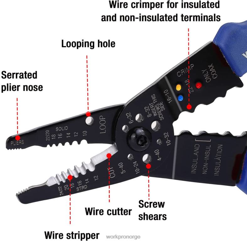 WORKPRO 8-tommers wire stripper, multi-verktøy wire cutter for stripping, kutting og krymping nyttig verktøy 622PZ158