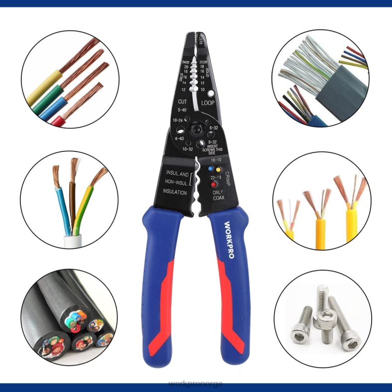 WORKPRO 8-tommers wire stripper, multi-verktøy wire cutter for stripping, kutting og krymping nyttig verktøy 622PZ158