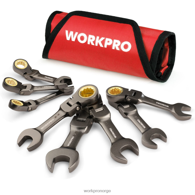 WORKPRO 8 stk flex-hode stubby skralle kombinasjonsnøkkelsett ny verktøy 622PZ82