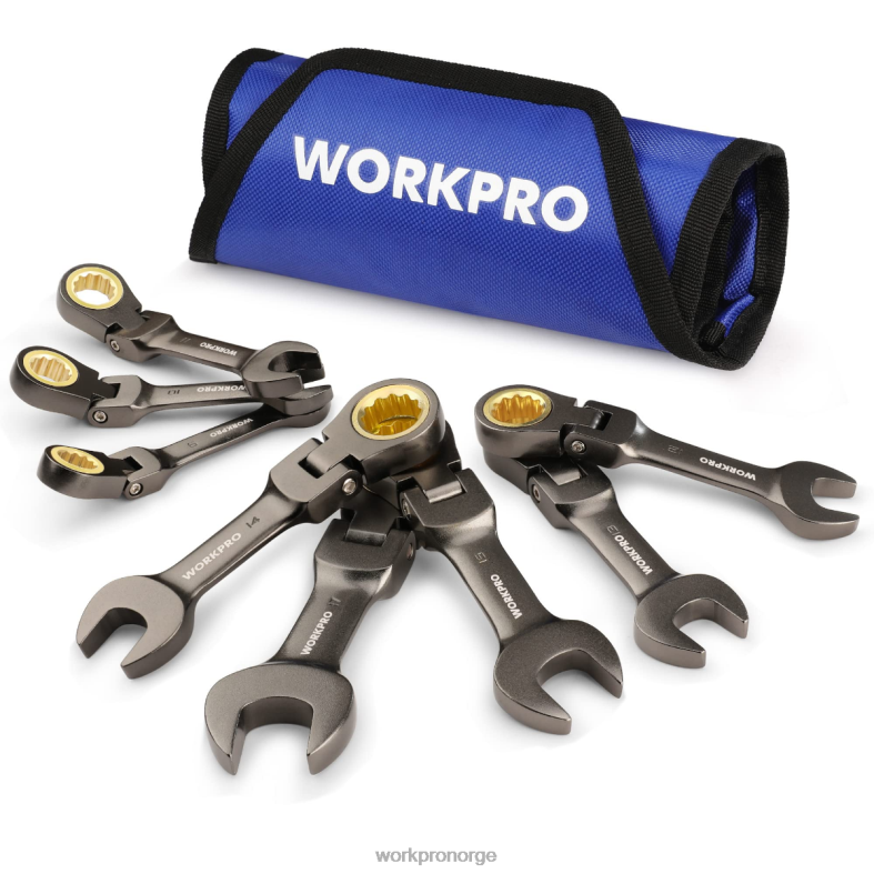 WORKPRO 8 stk flex-hode stubby skralle kombinasjonsnøkkelsett ny verktøy 622PZ82