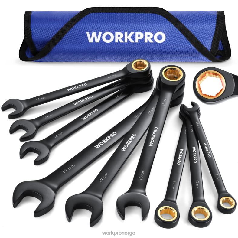 WORKPRO 9 stk anti-skli skrallekombinøkkelsett svart verktøy 622PZ88