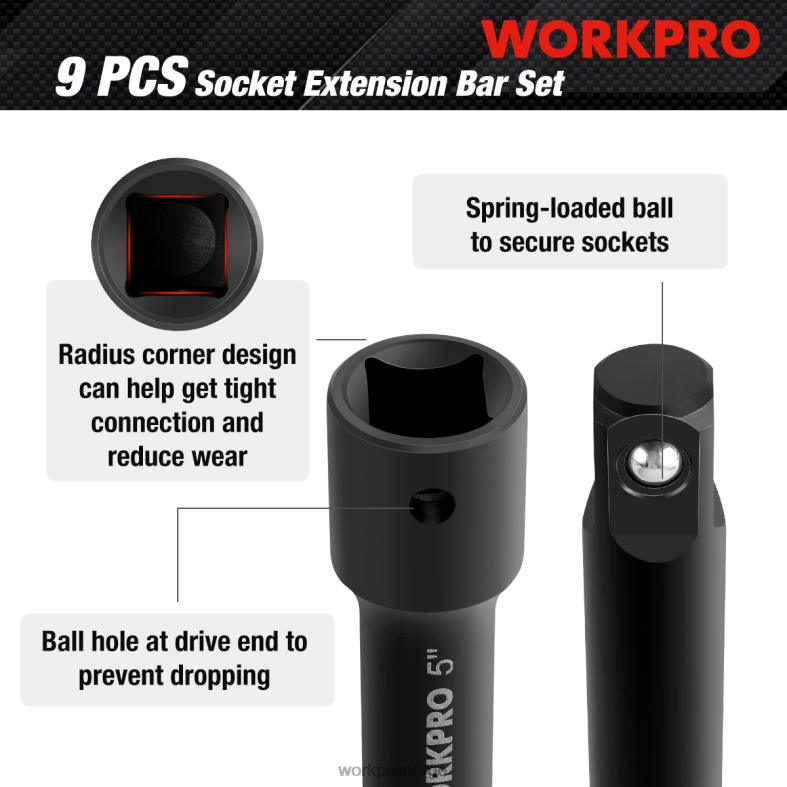 WORKPRO 9 stk impact driver forlengelsesstang sett morden verktøy 622PZ141