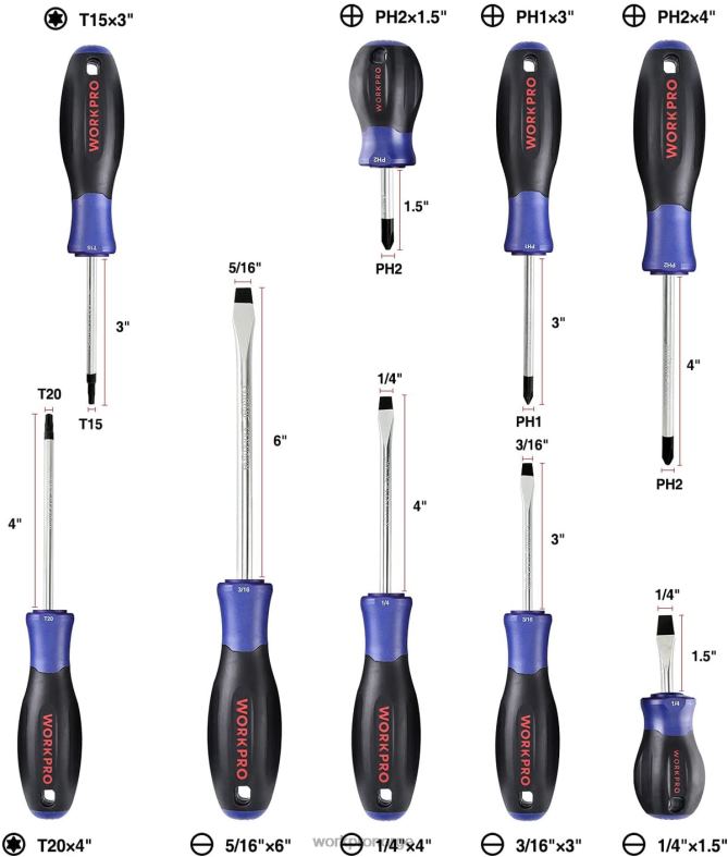 WORKPRO magnetisk skrutrekkersett, 16 stk torx slissede stjerneskrutrekkere med magnetisator ny verktøy 622PZ98