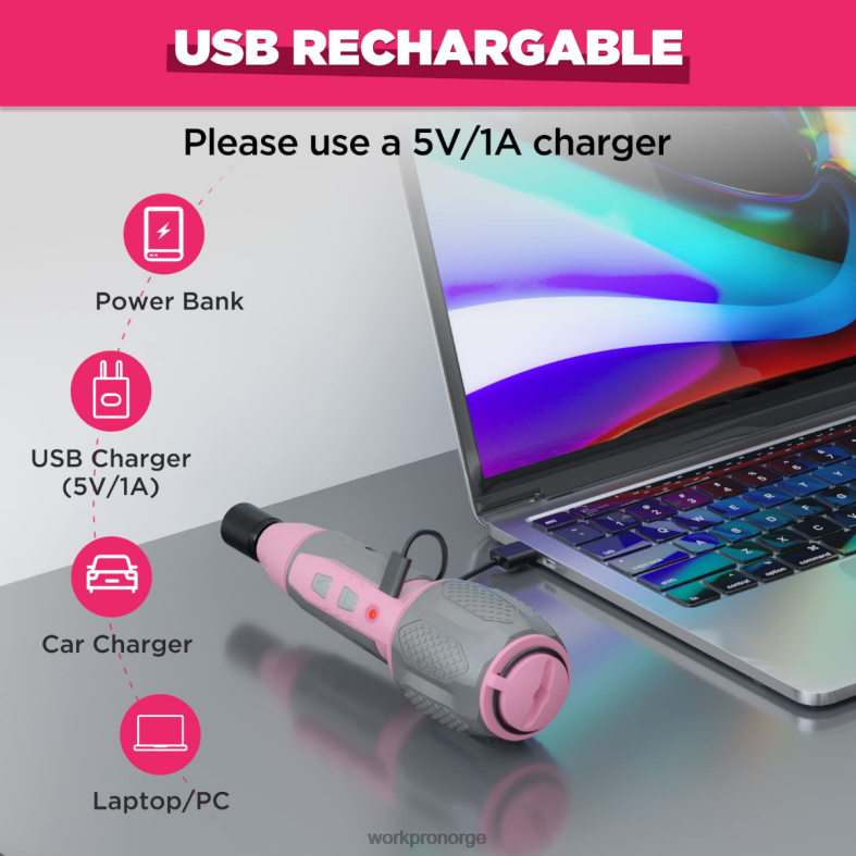 WORKPRO trådløs 4v usb oppladbart litium-ion batteri skrutrekkersett rosa/hvit verktøy 622PZ236