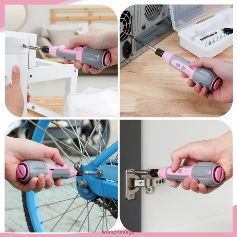 WORKPRO trådløs 4v usb oppladbart litium-ion batteri skrutrekkersett rosa/hvit verktøy 622PZ236