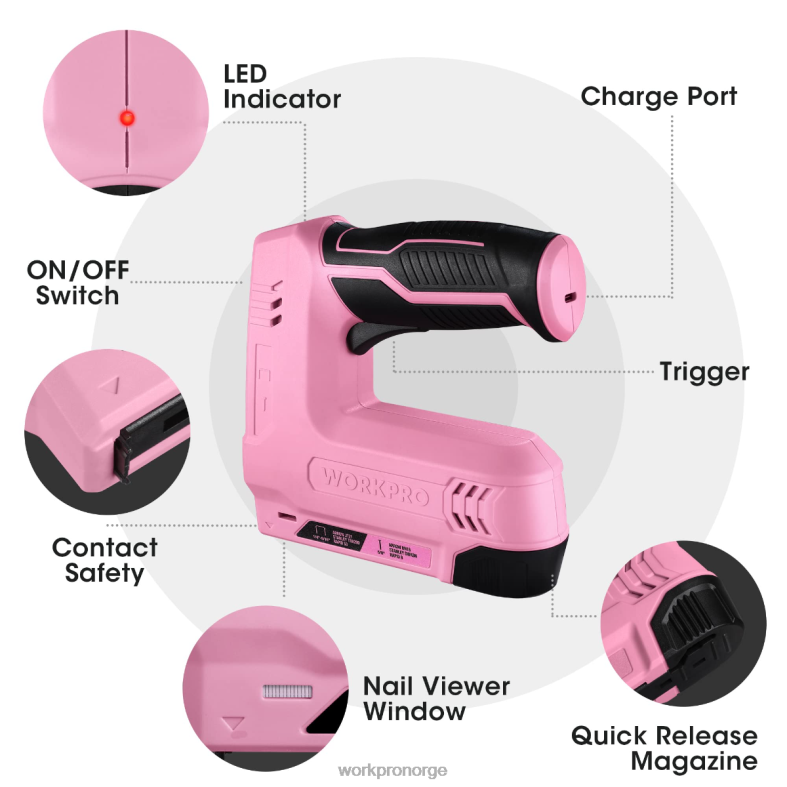 WORKPRO 3,6v 2,0ah batteridrevet elektrisk trådløs 2-i-1 stift og spikerpistol rosa/grå verktøy 622PZ265