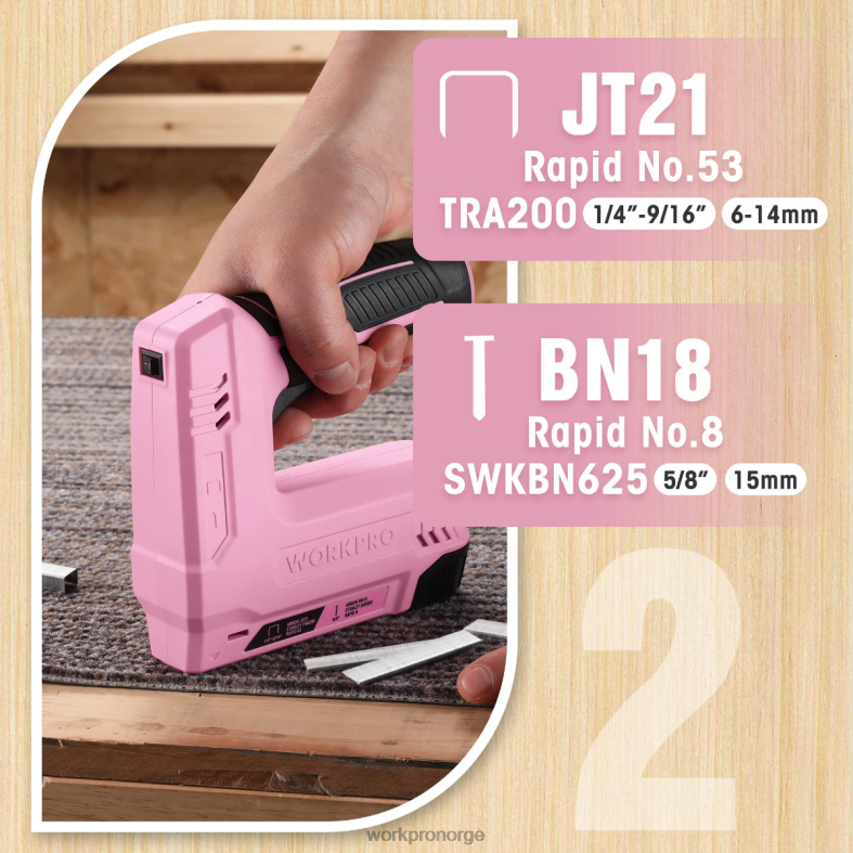 WORKPRO 3,6v 2,0ah batteridrevet elektrisk trådløs 2-i-1 stift og spikerpistol rosa/grå verktøy 622PZ265