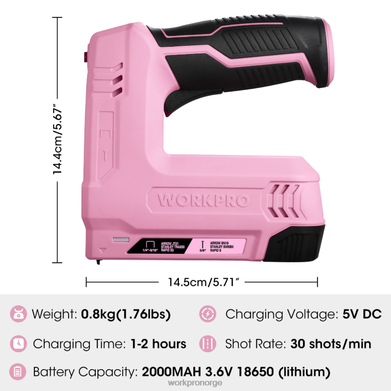 WORKPRO 3,6v 2,0ah batteridrevet elektrisk trådløs 2-i-1 stift og spikerpistol rosa/grå verktøy 622PZ265