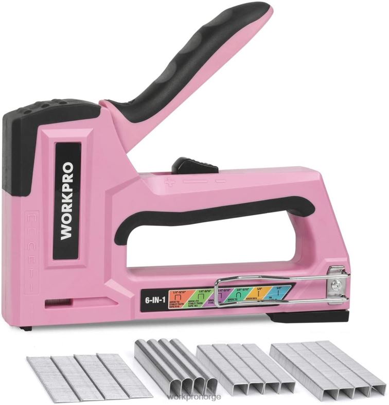 WORKPRO 6-i-1 manuell spikerpistol for spiker møbeltrekk rosa/grå verktøy 622PZ59