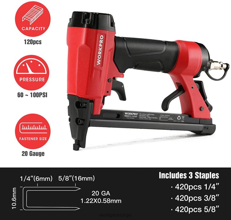 WORKPRO pneumatisk 20 gauge stiftepistol for snekkertrebearbeiding og gjør-det-selv-prosjekter nyttig verktøy 622PZ61