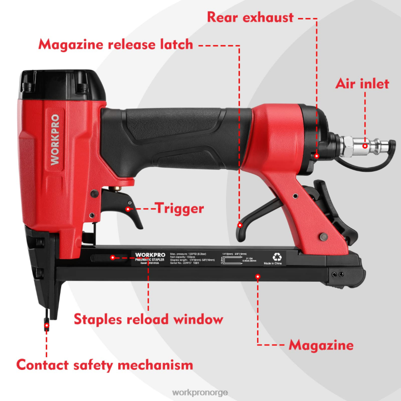 WORKPRO pneumatisk stiftepistol, 8016/7116 stiftemaskin morden verktøy 622PZ182
