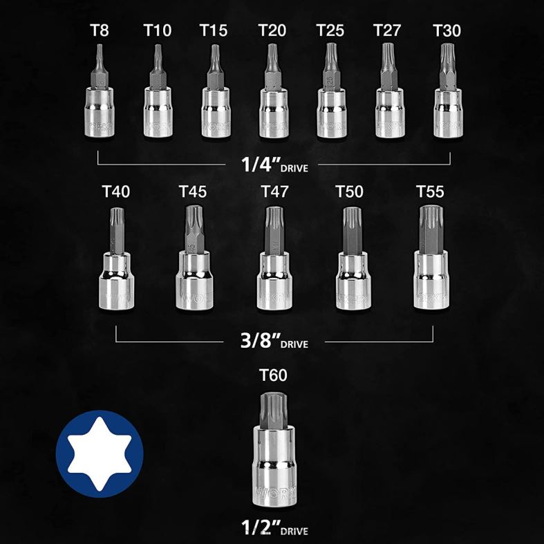 WORKPRO 13 stk torx-bits-sokkelsett (kun for håndbruk) morden verktøy 622PZ127