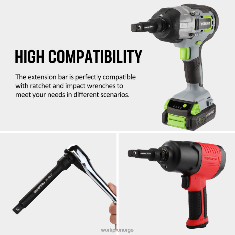 WORKPRO 3 deler 3, 6, 8 tommers 1/2-tommers socket drive slagforlengelsesstangsett nyttig verktøy 622PZ202
