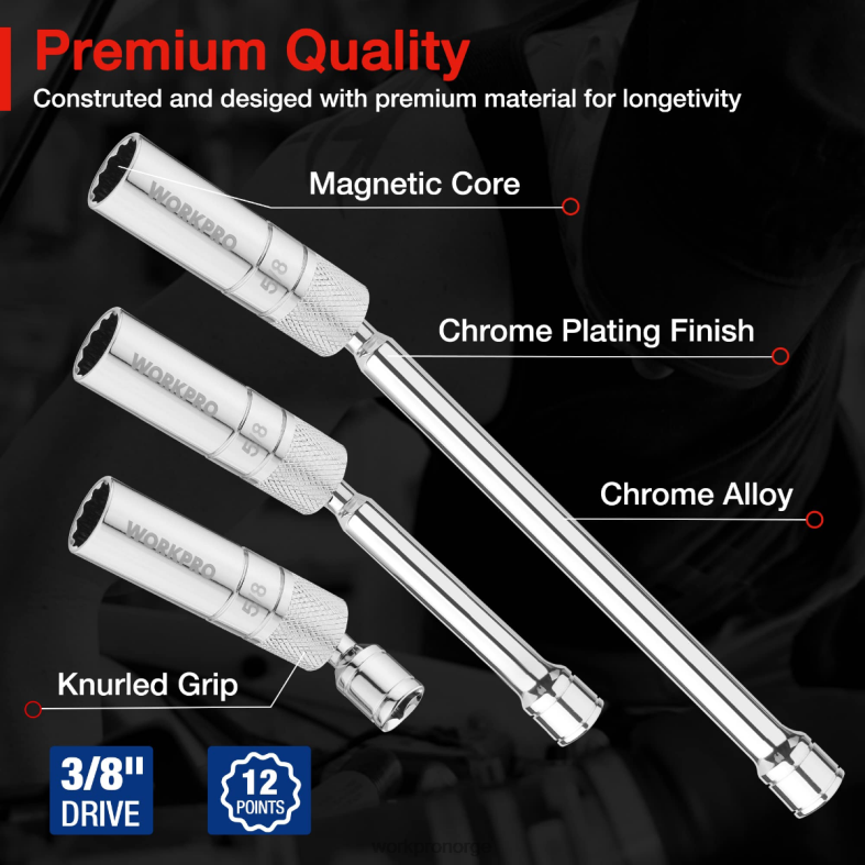 WORKPRO 6 stk-9/16-tommers, 5/8-tommers, 13/16-tommers, 14 mm tynne stikkontakter med 4, 6, 11-tommers forlengelser magnetisk svingbar tennpluggkontaktsett ny verktøy 622PZ139