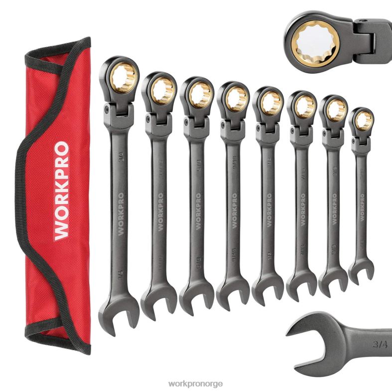 WORKPRO 8 stk flex-head skrallekombinøkkelsett med organiseringsveske nyttig verktøy 622PZ86