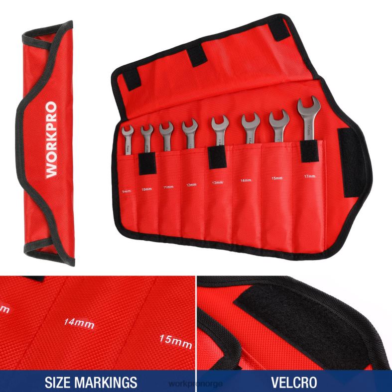 WORKPRO 8 stk flex-head skrallekombinøkkelsett med organiseringsveske nyttig verktøy 622PZ86