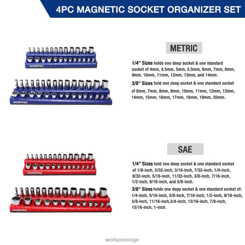 WORKPRO magnetisk arrangørsett med 4 stk morden verktøy 622PZ134