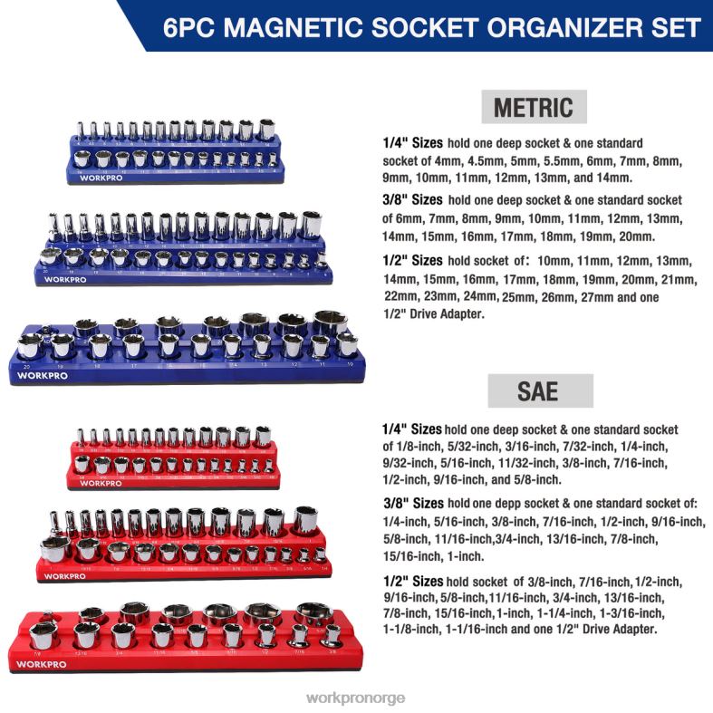 WORKPRO magnetisk arrangørsett med 6 stk morden verktøy 622PZ126