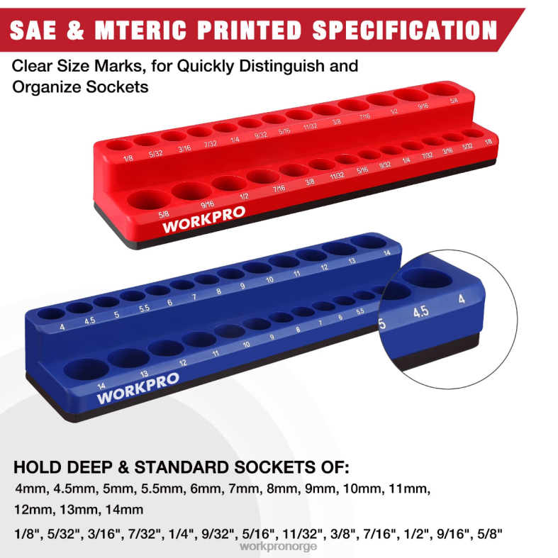 WORKPRO magnetisk socket organizer sett ny verktøy 622PZ131