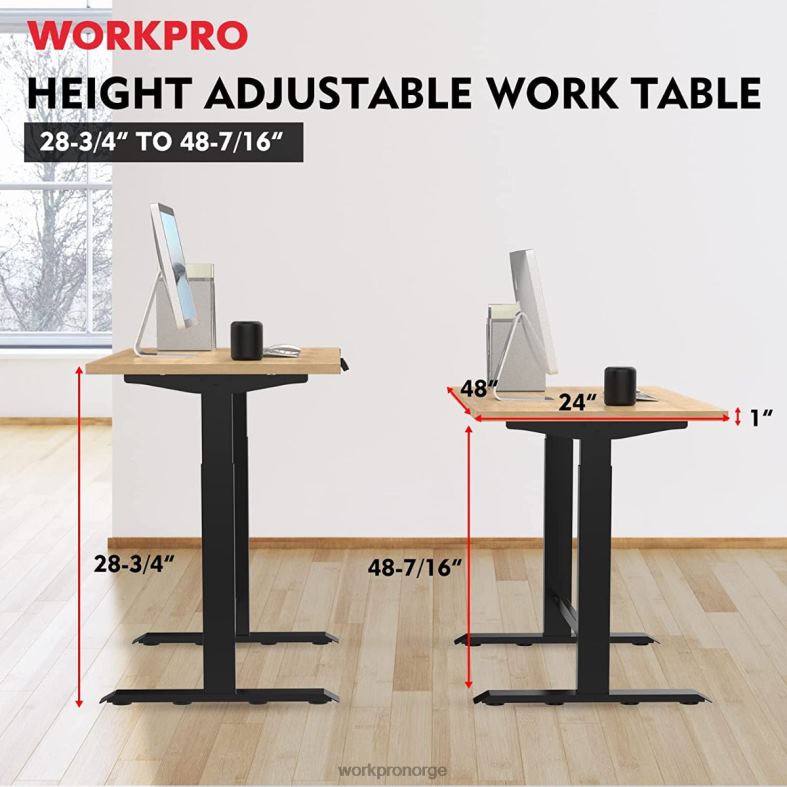 WORKPRO elektrisk ståhøydejusterbar arbeidsbenk med treplate og dobbel motor morden Oppbevaring 622PZ5