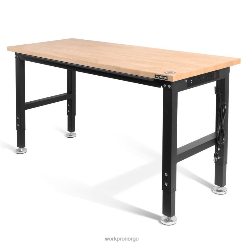WORKPRO justerbar arbeidsbenk 2000 lbs lastekapasitet hardtre arbeidsbord med strømuttak hjelpsom Oppbevaring 622PZ1