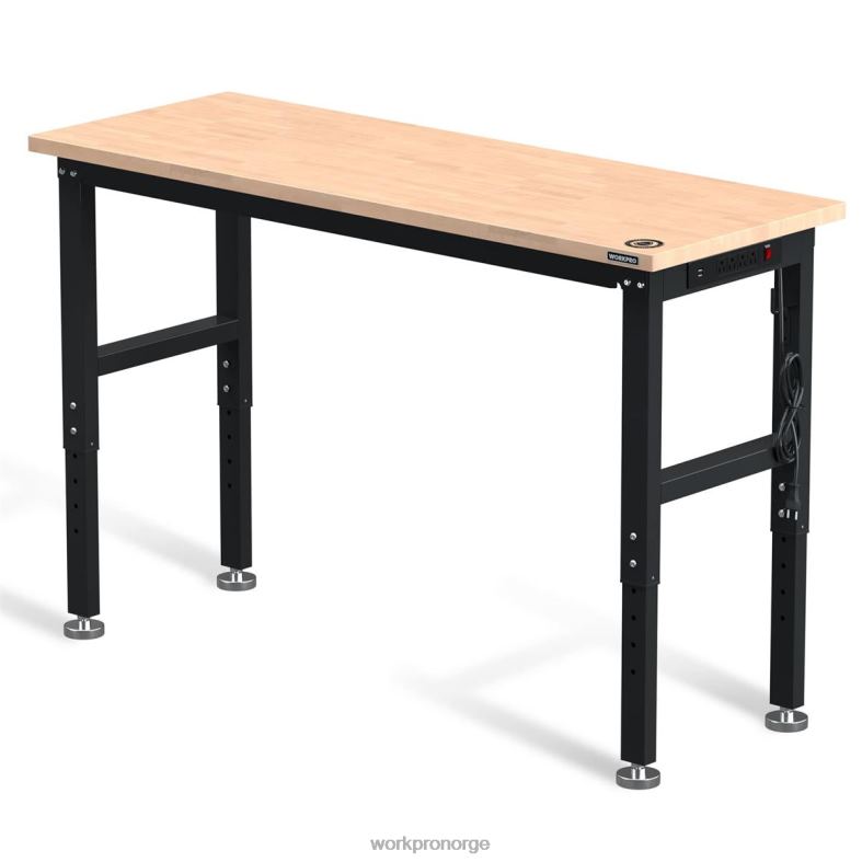 WORKPRO justerbar arbeidsbenk 2000 lbs lastekapasitet hardtre arbeidsbord med strømuttak hjelpsom Oppbevaring 622PZ1