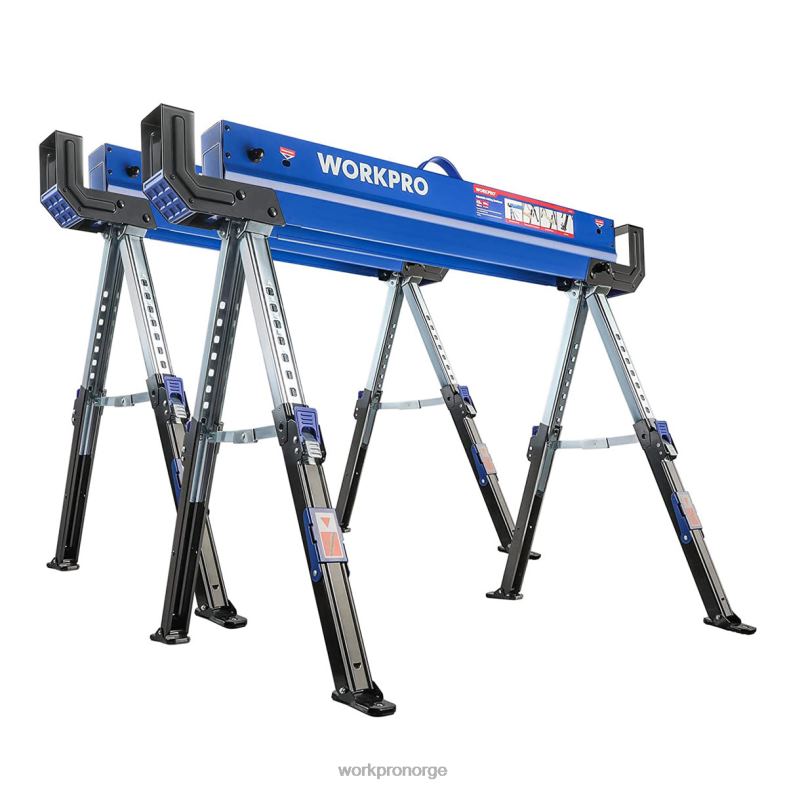 WORKPRO 2 stk sammenleggbar saghest justerbar kraftig saghest med 2x4 støttearmer, 3000 lbs lastekapasitet, 24-32 tommer høydejusterbare ben, svingbare føtter og støttepinner ny Oppbevaring 622PZ35