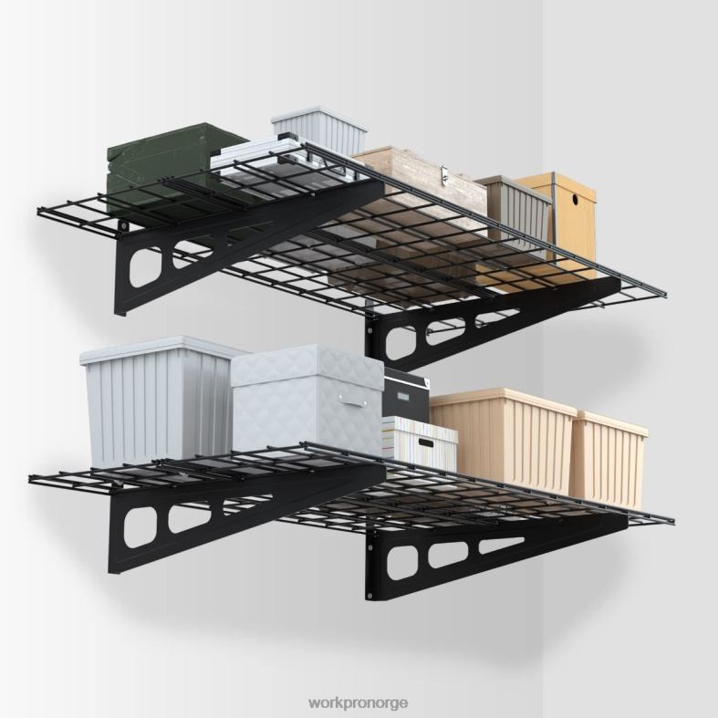 WORKPRO 2-pack 2x4ft kraftige garasjeveggmonterte hyller, 400lbs lastekapasitet (totalt) svart Oppbevaring 622PZ14