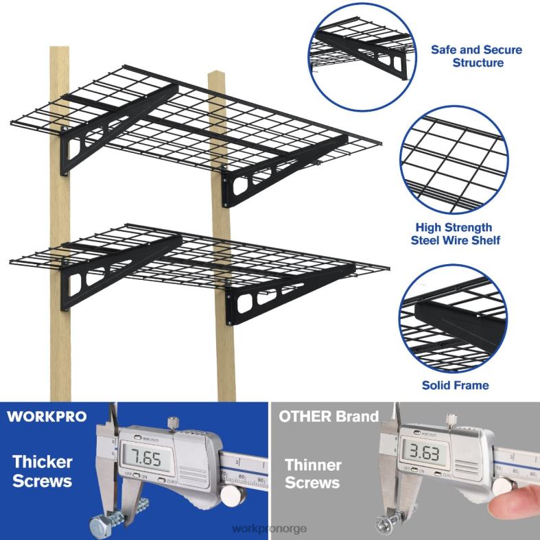 WORKPRO 2-pack 2x4ft kraftige garasjeveggmonterte hyller, 400lbs lastekapasitet (totalt) svart Oppbevaring 622PZ14