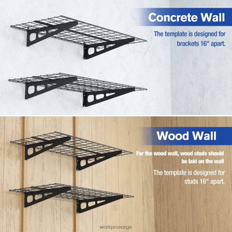 WORKPRO 2-pack 2x4ft kraftige garasjeveggmonterte hyller, 400lbs lastekapasitet (totalt) svart Oppbevaring 622PZ14