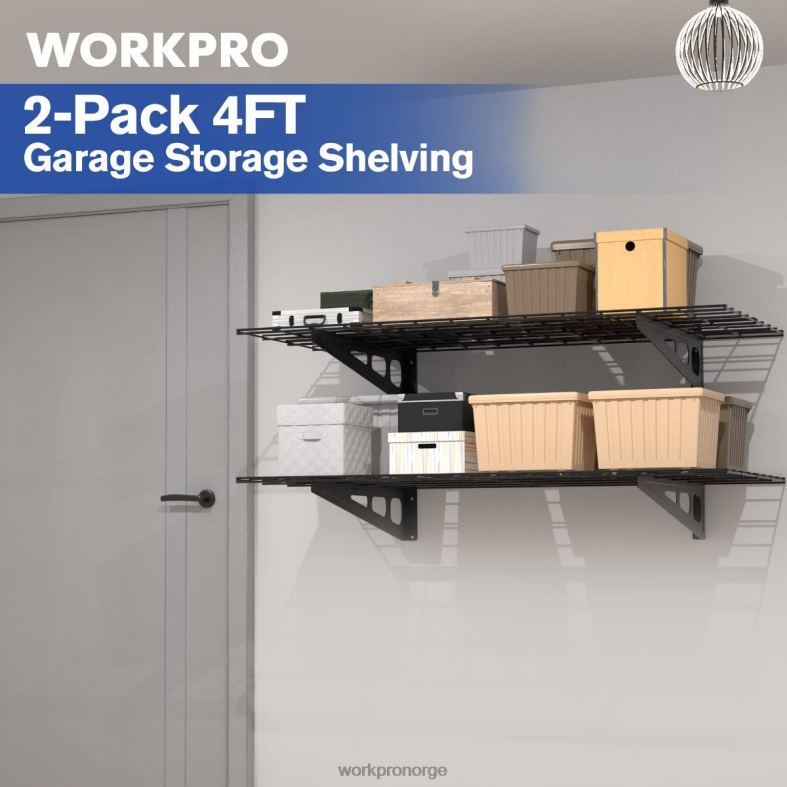 WORKPRO 2-pack 2x4ft kraftige garasjeveggmonterte hyller, 400lbs lastekapasitet (totalt) svart Oppbevaring 622PZ14