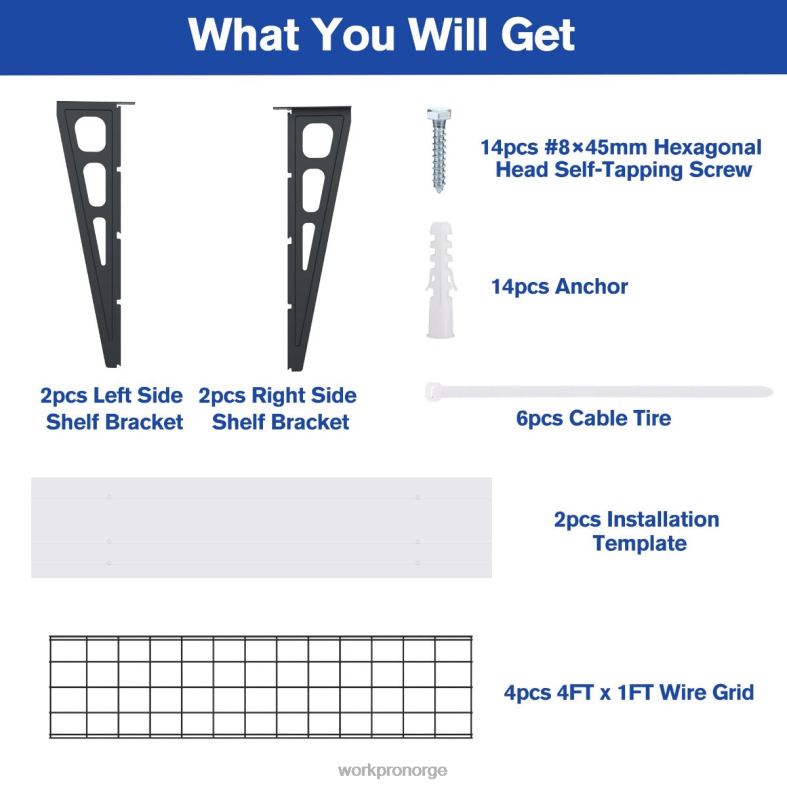 WORKPRO 2-pack 2x4ft kraftige garasjeveggmonterte hyller, 400lbs lastekapasitet (totalt) svart Oppbevaring 622PZ14