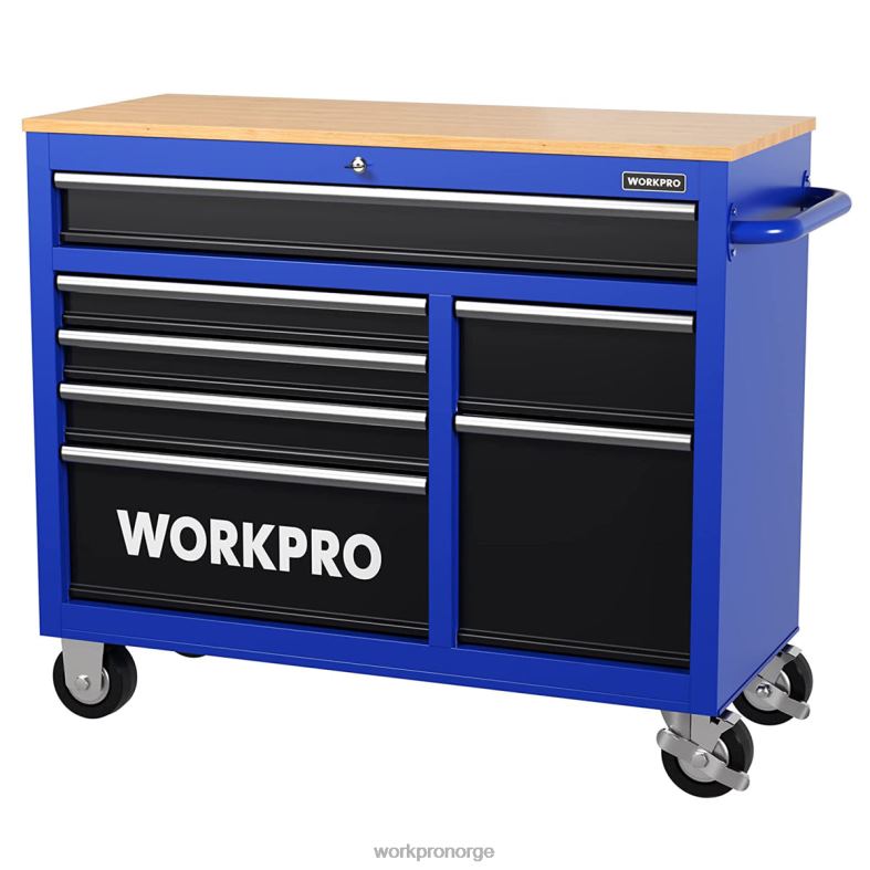 WORKPRO 42-tommers 7-skuffers rullende verktøyskrin med tretopp, utstyrt med hjul, håndtak, skuffforing og låsesystem, 1000 lbs lastekapasitet ny Oppbevaring 622PZ26