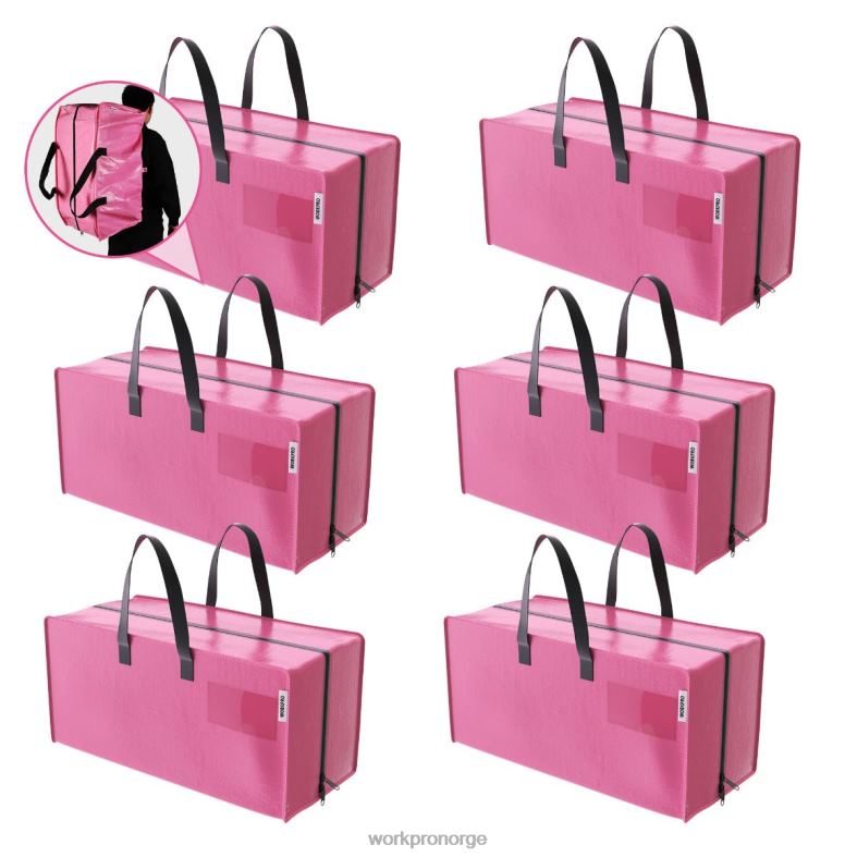 WORKPRO 6-paknings ekstra store kraftige oppbevaringsvesker med glidelåser og bærehåndtak ryggsekkstropper rosa/blått Oppbevaring 622PZ142