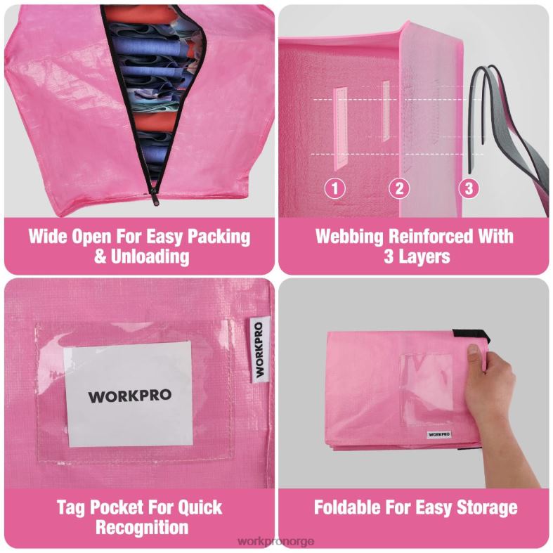 WORKPRO 6-paknings ekstra store kraftige oppbevaringsvesker med glidelåser og bærehåndtak ryggsekkstropper rosa/blått Oppbevaring 622PZ142