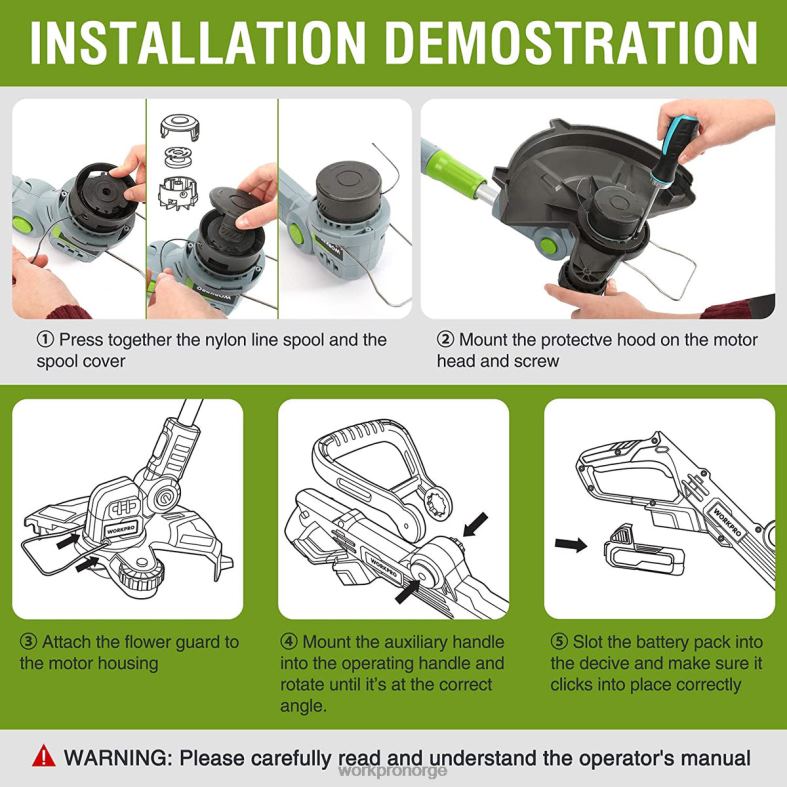 WORKPRO 20v trådløs strengtrimmer / kantklipper 12-tommers med 2ah lithium-ion batteri 1 times hurtiglader 16,4 fot trimmerlinje inkludert hjelpsom verktøy 622PZ293