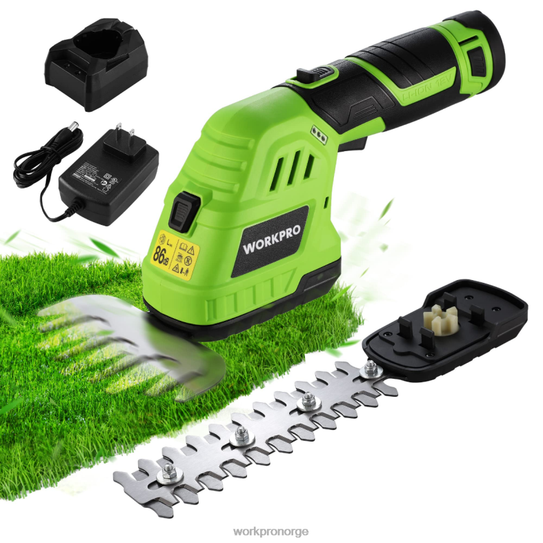 WORKPRO 2 i 1 12V elektrisk trådløs gresshekksaks og håndholdt buskasaks, med 2,0ah oppladbart litiumionbatteri og 1 times hurtiglader morden verktøy 622PZ301