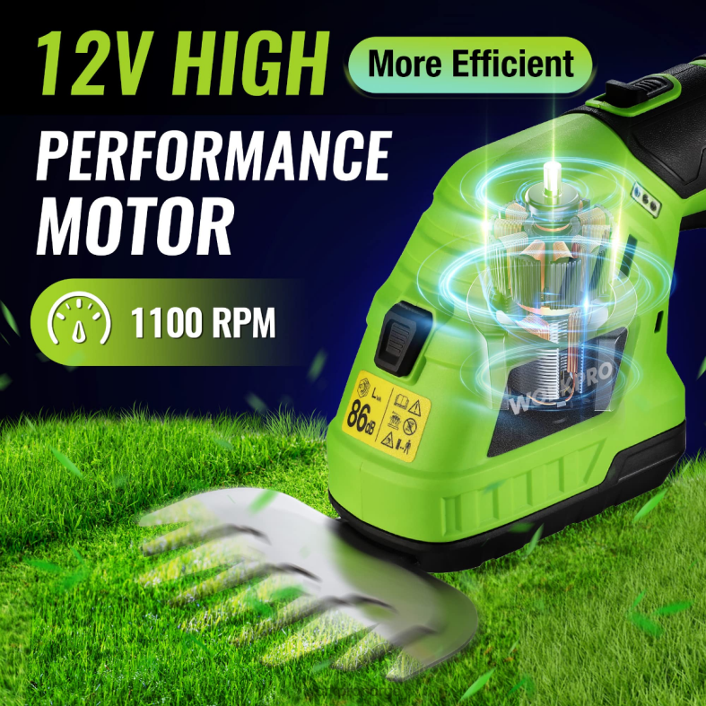 WORKPRO 2 i 1 12V elektrisk trådløs gresshekksaks og håndholdt buskasaks, med 2,0ah oppladbart litiumionbatteri og 1 times hurtiglader morden verktøy 622PZ301