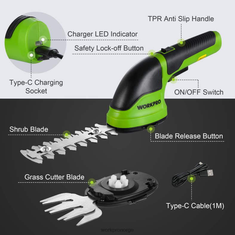 WORKPRO 2 i 1 håndholdt 3,6v elektrisk trådløs busktrimmer hekksaks/gressklipper rosa/grønn/hvit verktøy 622PZ268