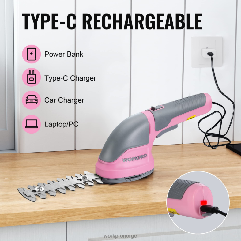 WORKPRO 2 i 1 håndholdt 3,6v elektrisk trådløs busktrimmer hekksaks/gressklipper rosa/grønn/hvit verktøy 622PZ268