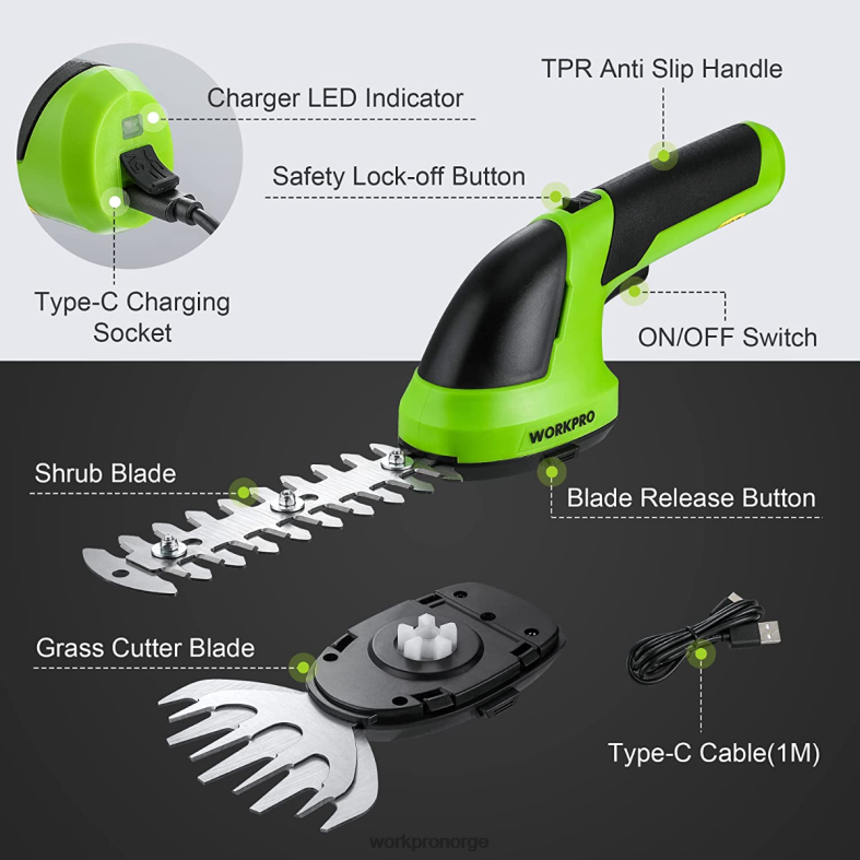WORKPRO 2 i 1 håndholdt 7,2v elektrisk trådløs buskasakser hekksaks/gressklipper rosa/grønn/hvit verktøy 622PZ269